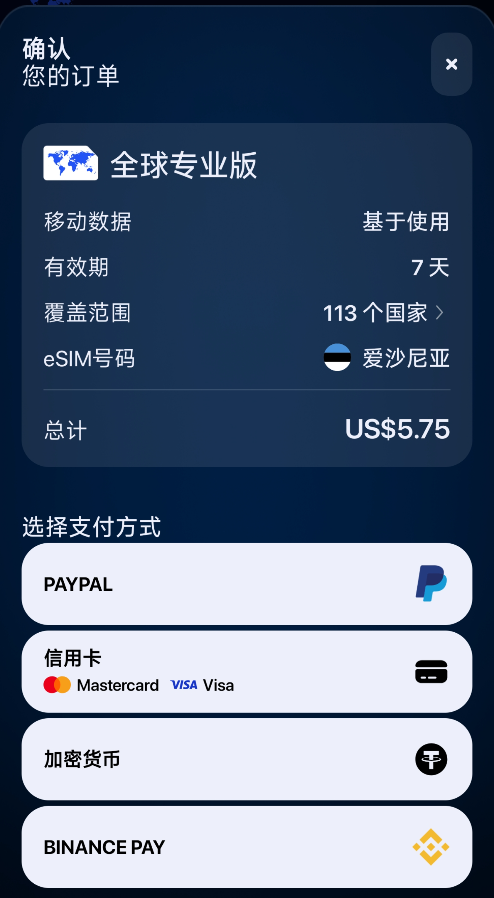 Payment options displayed in the source flow