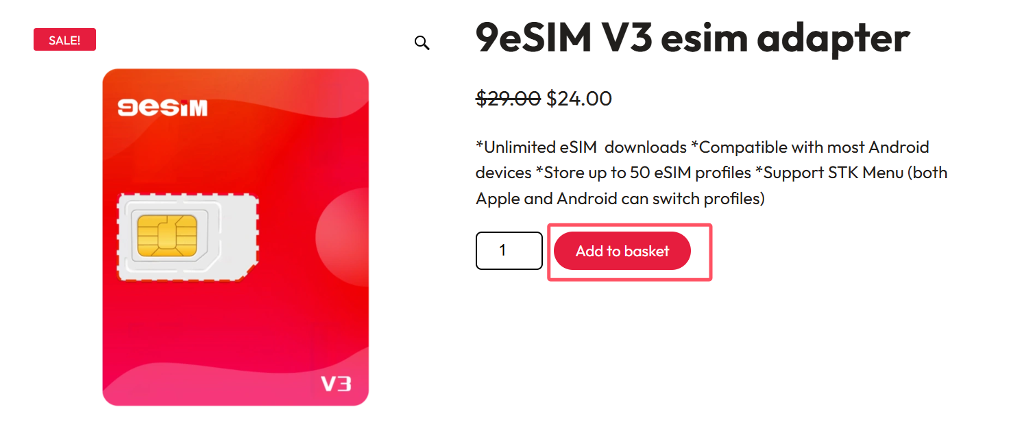 Adding 9eSIM V3 to the basket